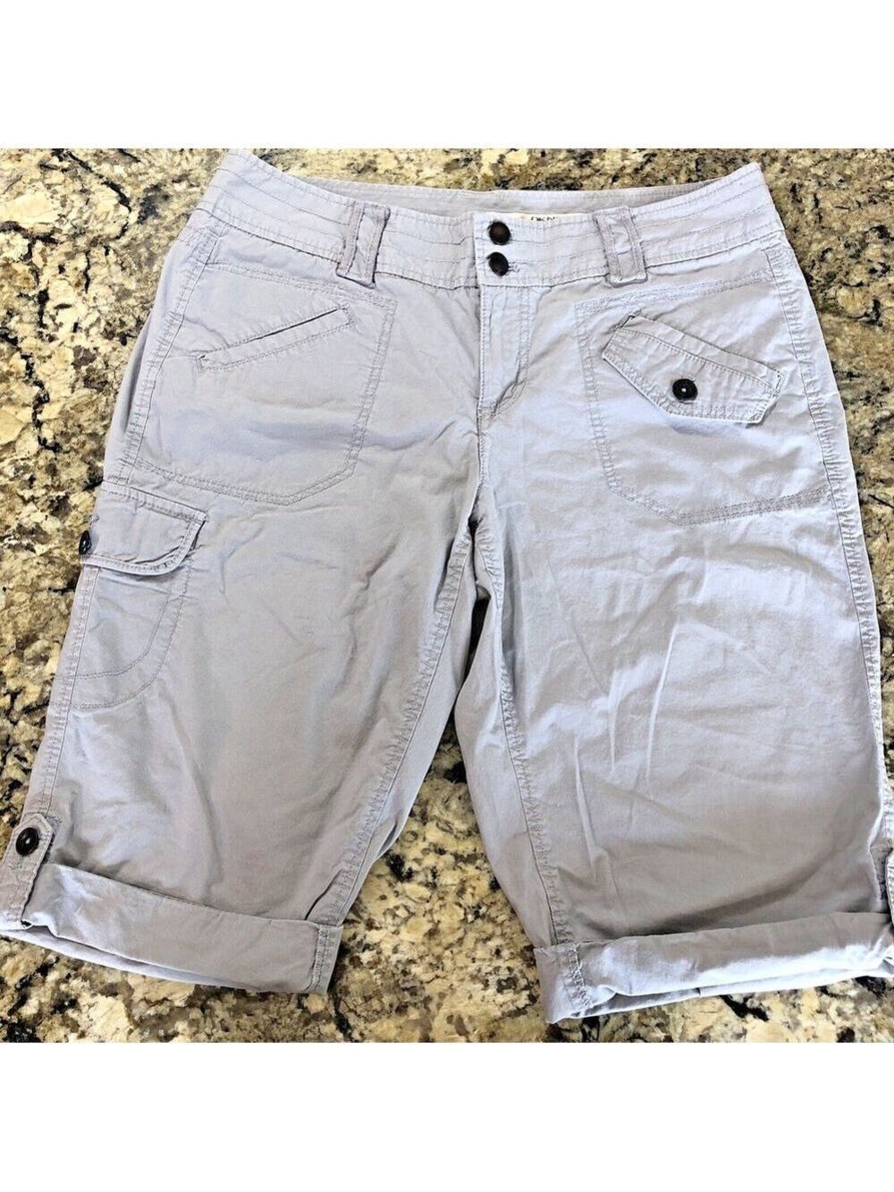 Size 12 X 13 DNKY JEANS Womens Shorts Cargo Pocket Grey Roll Up Hem Grey